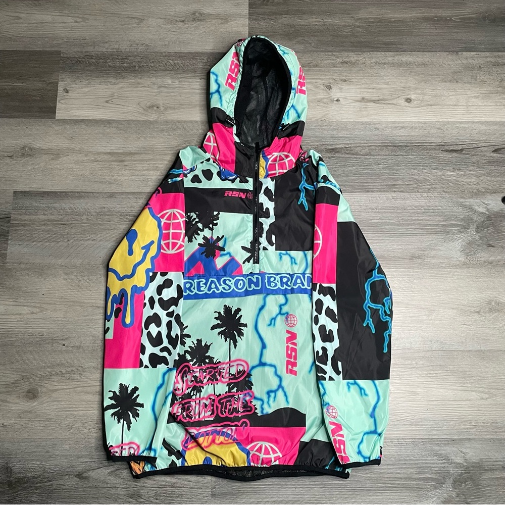 Reason Brand Mens Allover Print Half-Zip Anorak Pullover Jacket Smilez US M